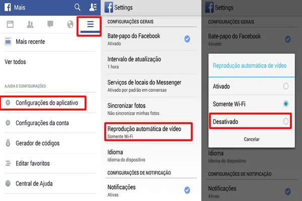 desativar reproducao automatica videos facebook android