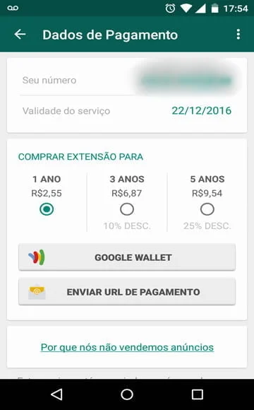 whatsapp pago em 2016