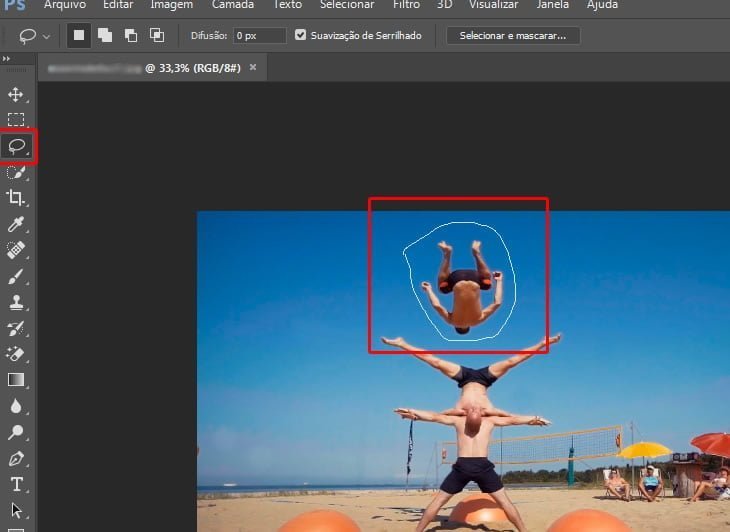 usando ferramenta laco photoshop retirar objeto