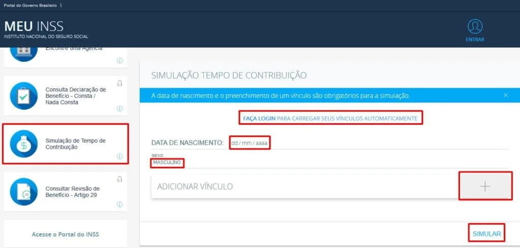 calculo aposentadoria site inss