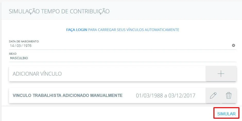 vinculo trabalhado calculadora aposentadoria inss