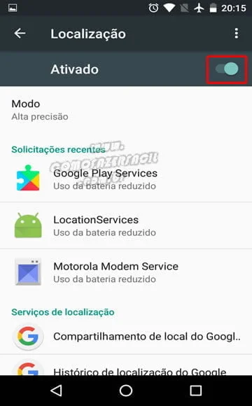 ativando localizacao smartphone android