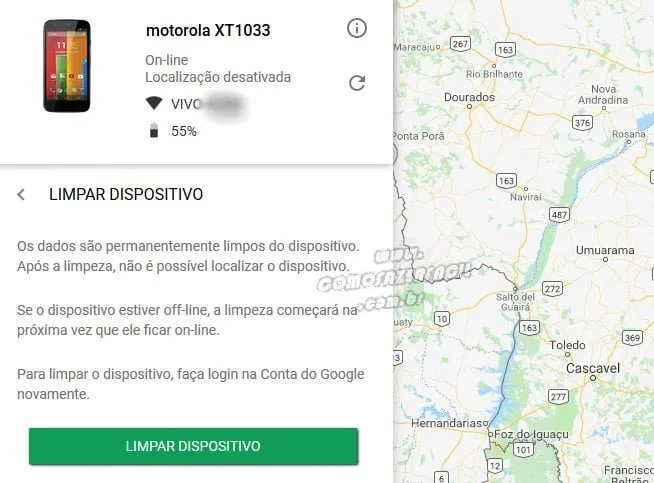 limpar dispositivo rastreamento celular online