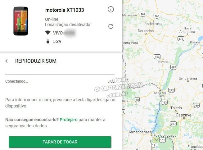 reproduzir som rastreando celular roubado perdido