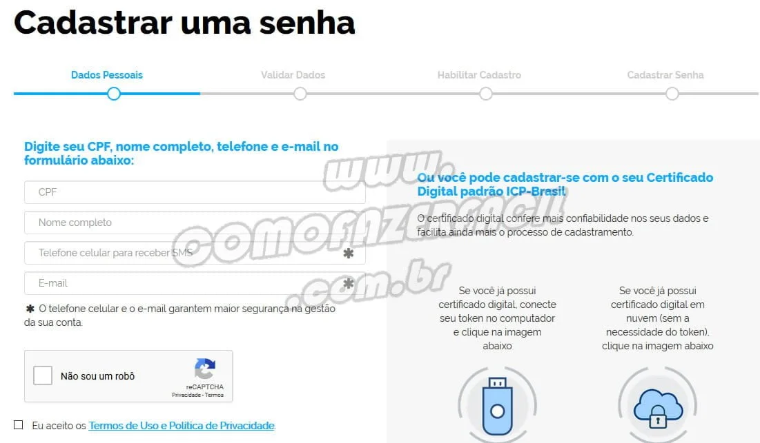 cadastrar senha novo cadastro login unico governo federal