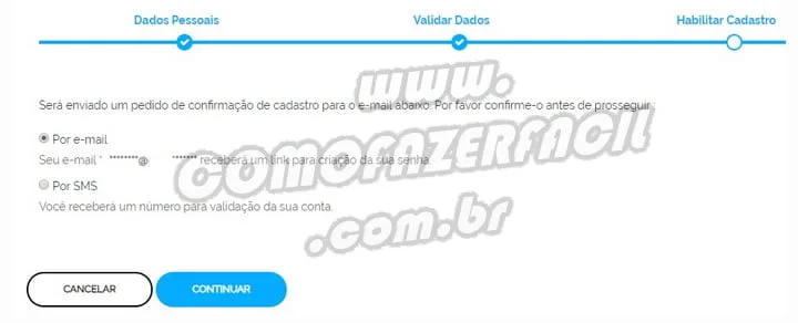 escolha email ou sms receber codigo ativacao cadastro acesso br login unico