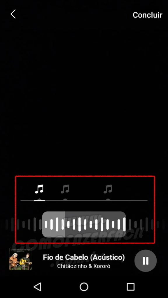 selecionando trecho musica stories facebook