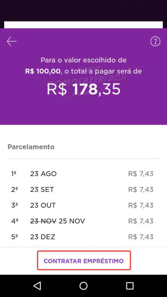 contratando credito pessoal nubank