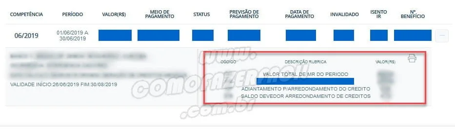 pagamento de beneficio extrato detalhado contracheque