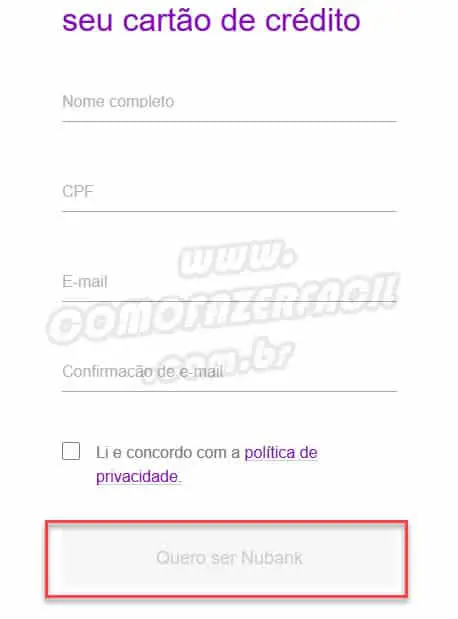 solicitando cartao nubank