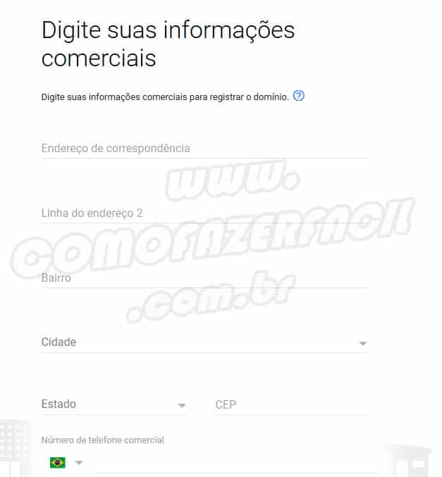 dados comerciais para fazer email profissional gsuite