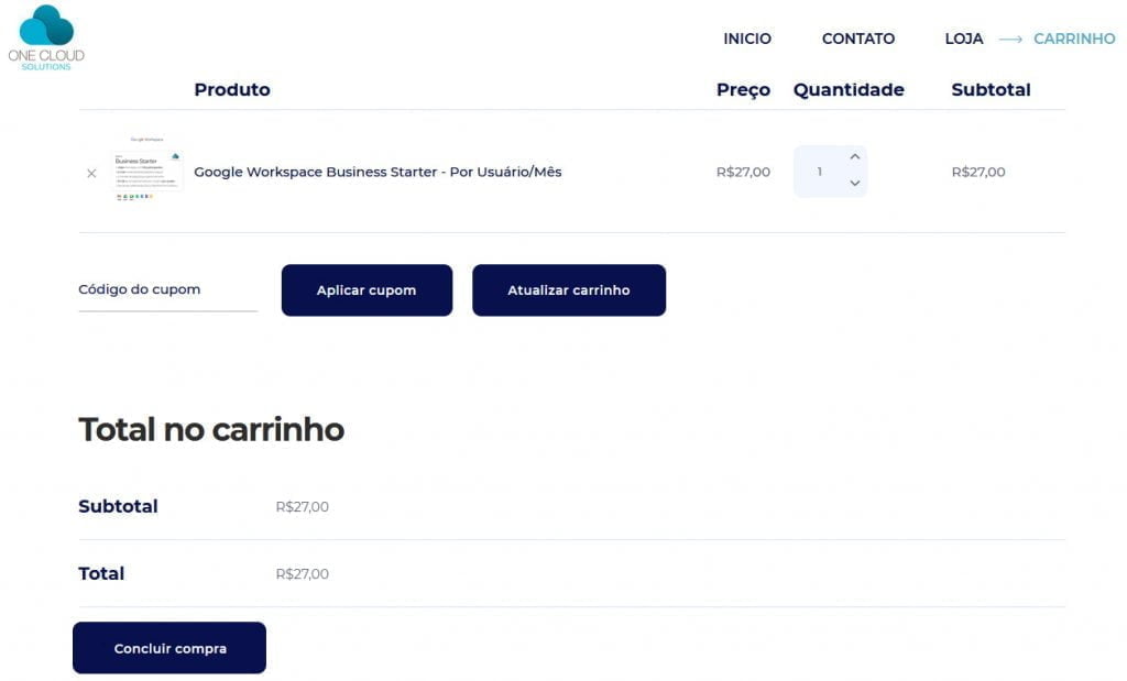 concluindo compra de pacote workspace para empresas