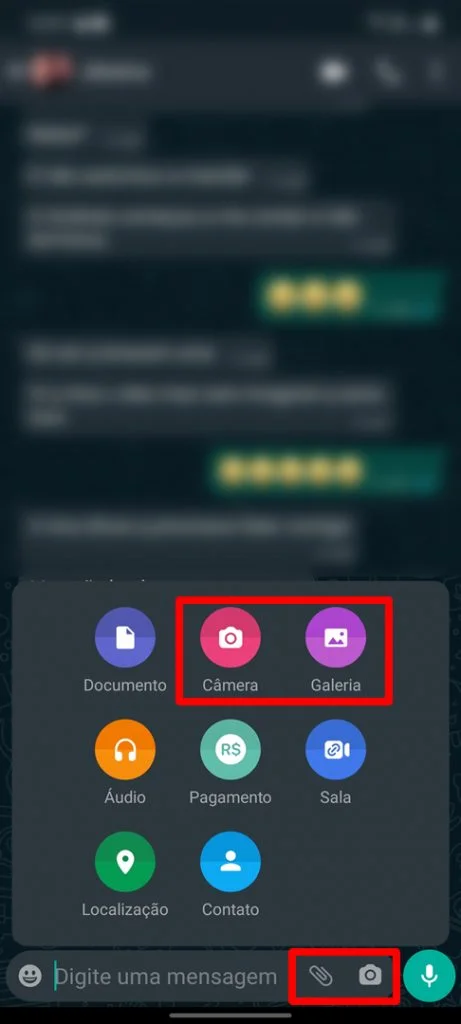 selecionando a imagem autodestrutiva no whatsapp