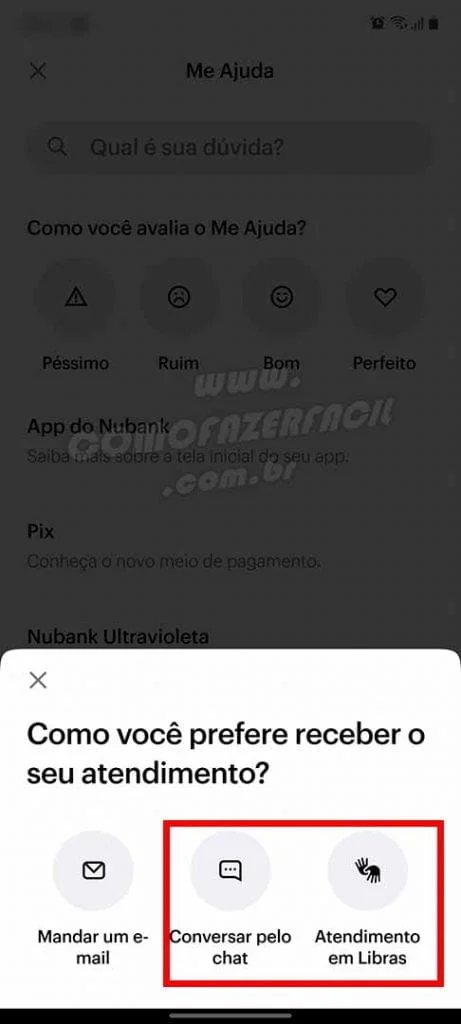 conversar pelo chat ou atendimento em libras com o nubank para cancelar cartão