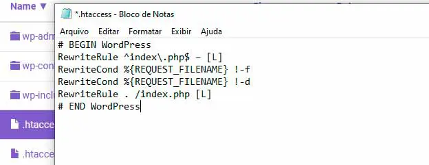 criando arquivo .htaccess manualmente para wordpress