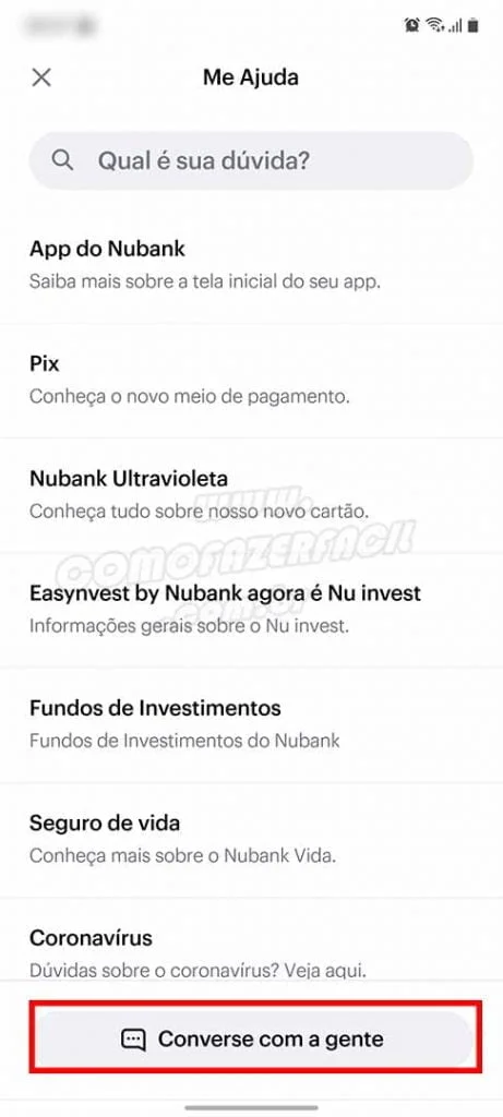 iniciando a conversa para cancelar cartão nubank