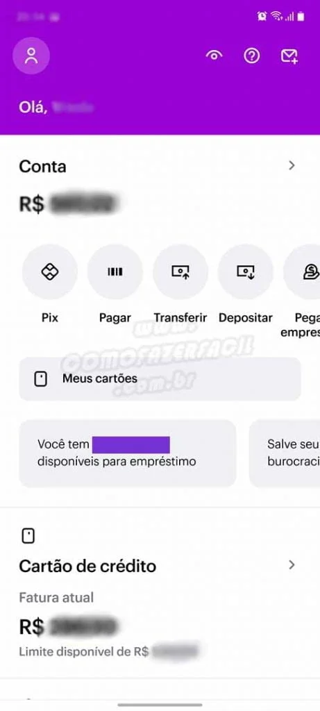 pagina inicial aplicativo nubank para cancelar cartão