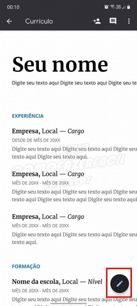 abrindo documento do google doc pelo aplicativo