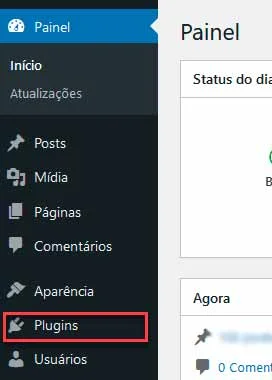 clicando em plugins no menu lateral do WordPress