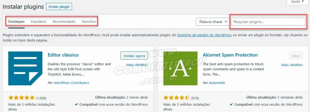 pesquisando plugins para adicionar ao seu site wordpress