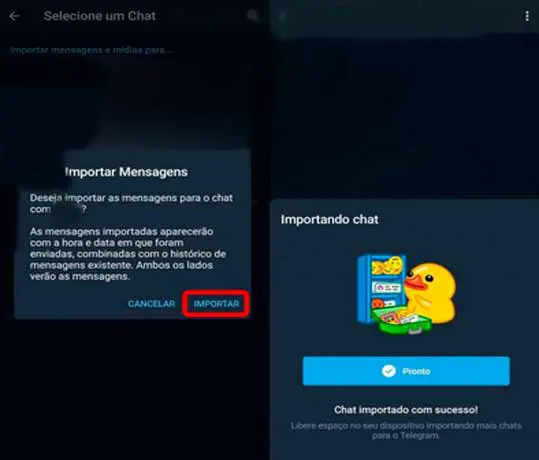 concluindo exportação de conversas de whatsapp no telegram