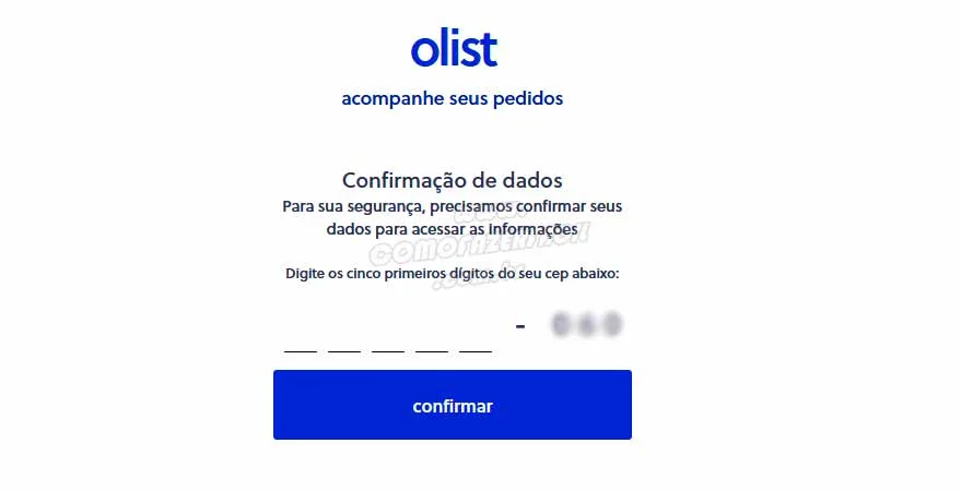 Confirmação de dados para acompanhar pedidos na Olist.