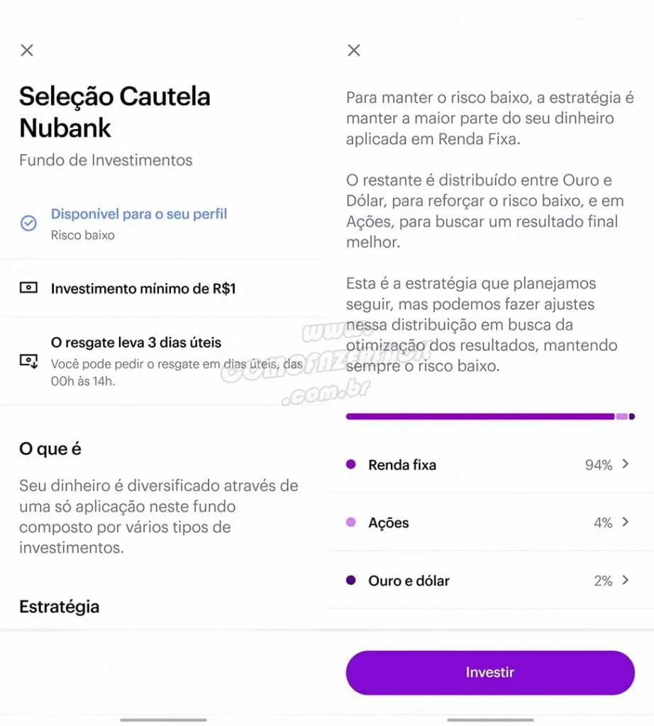 Seleção cautela quanto menos risco melhor plano de investimento Nubank.