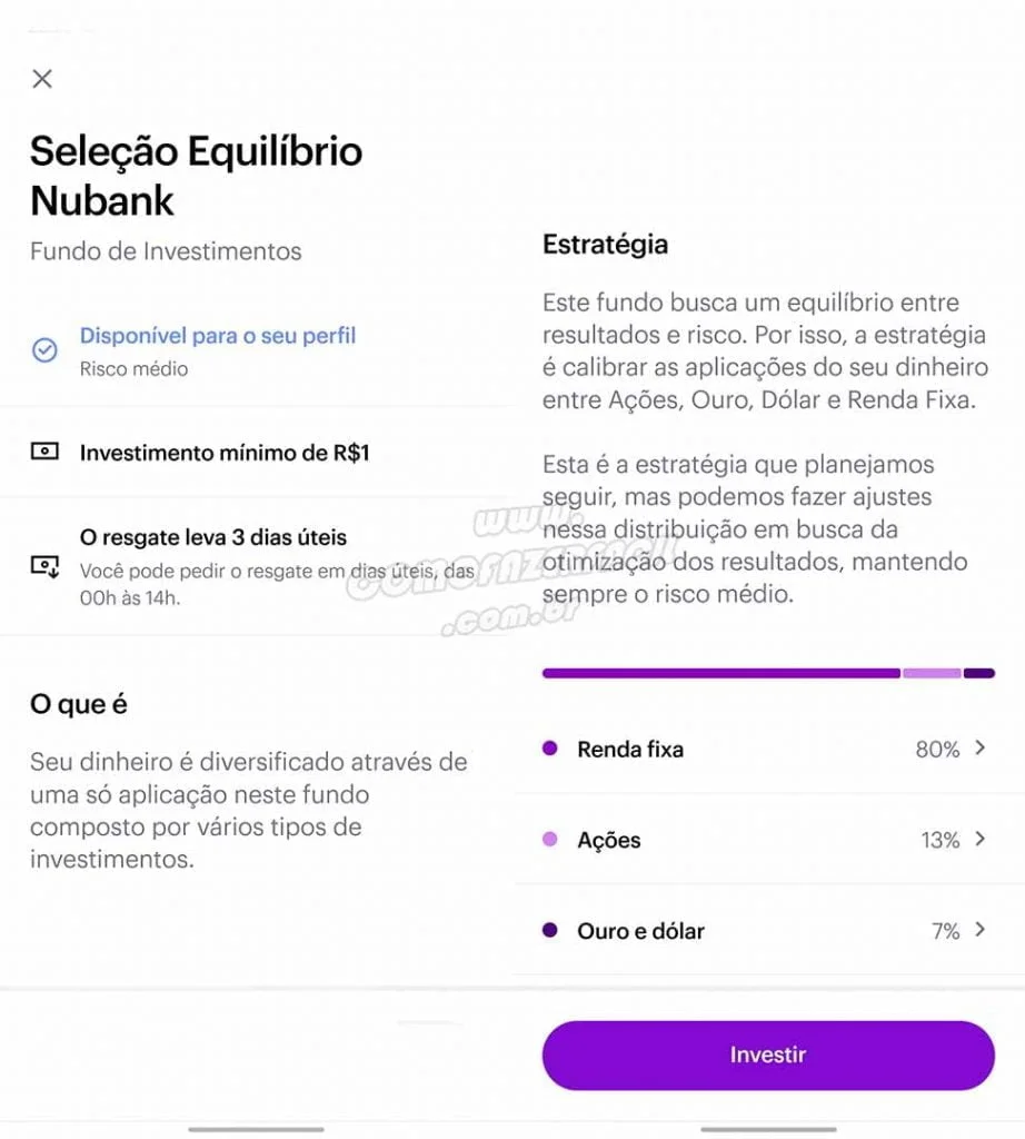 Seleção equilíbrio Nubank. Equilibrar risco e chances de rentabilidade