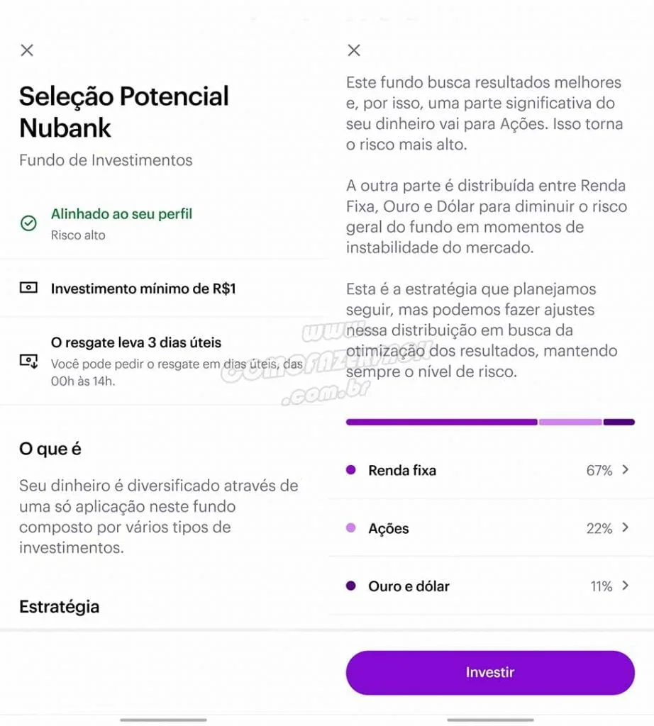 Seleção potencial Nubank. Arriscar focando nas chances de rentabilidade