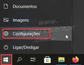 acessando configurações do windows 10 pelo menu iniciar