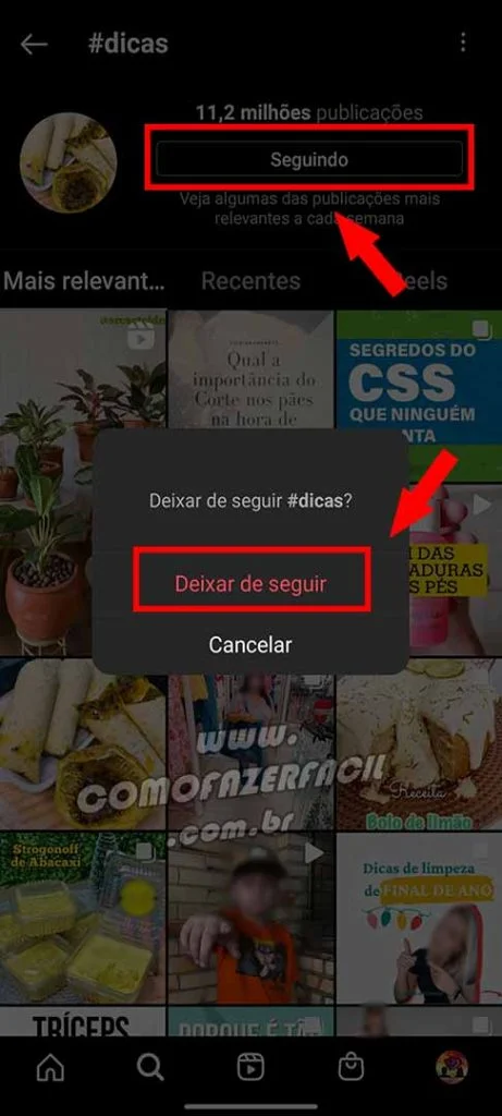como deixar de seguir uma hashtag no instagram