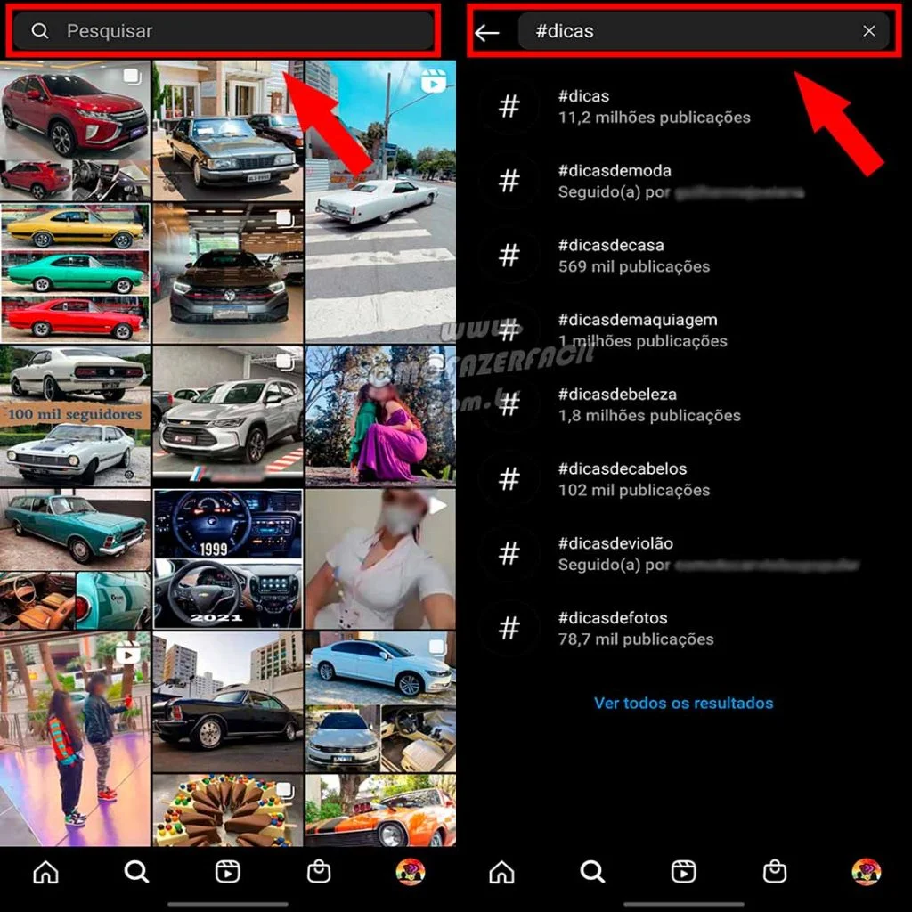 pesquisando hashtag para seguir no instagram