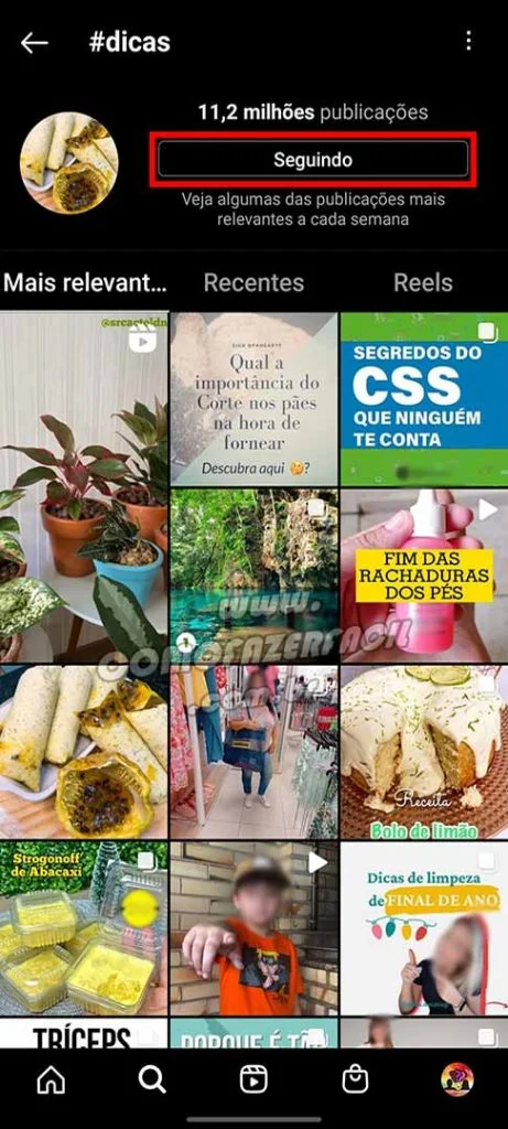 seguindo uma hashtag especifica no instagram