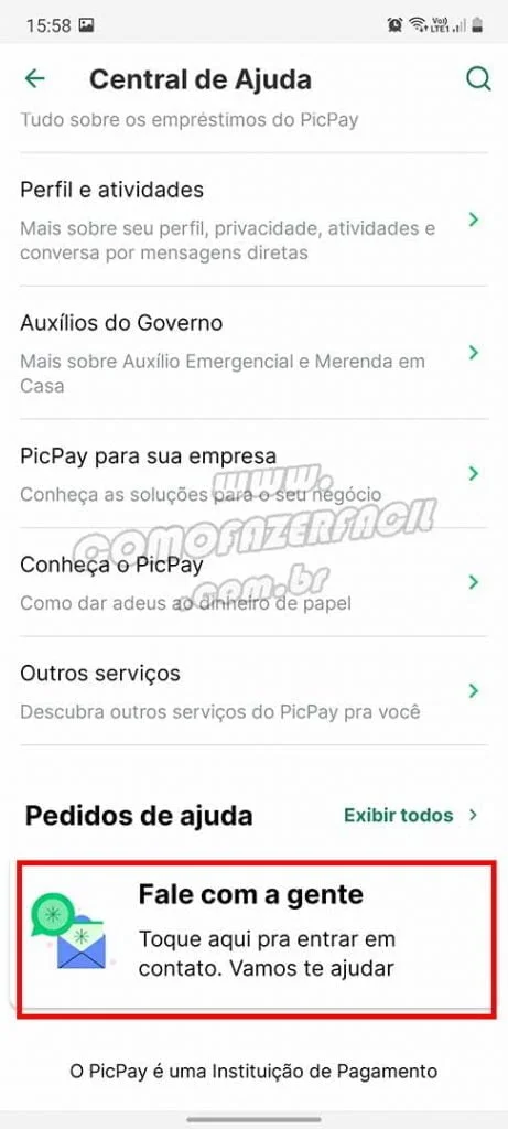 central de ajuda do picpay para falar sobre reembolsos