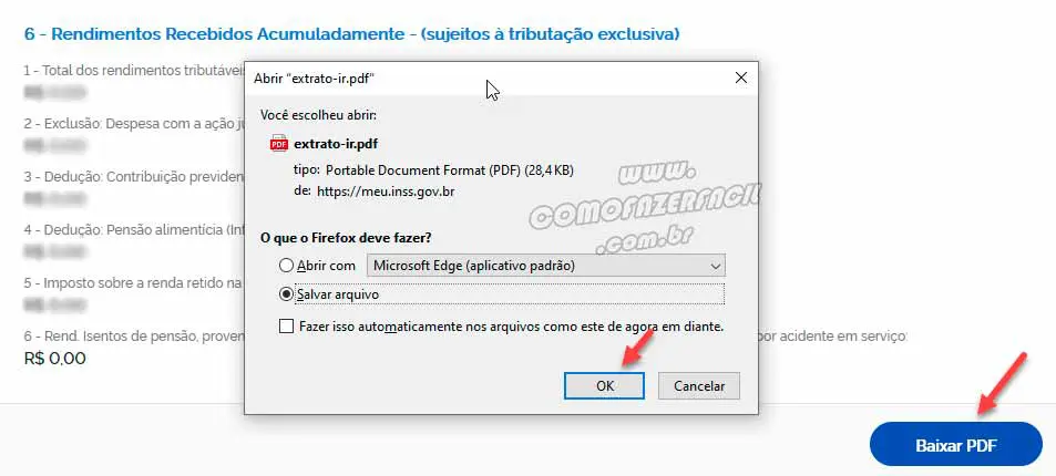 baixando extrato do imposto de renda no site meu inss