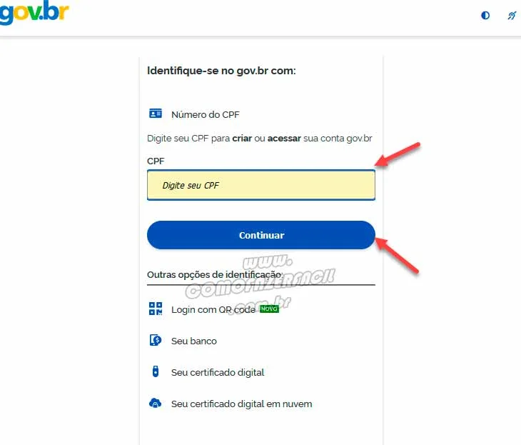 Fazendo o login para consultar extrato do imposto de renda no inss