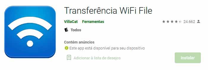 Transferência wifi file. Aplicativo para transferir fotos sem cabo usb.