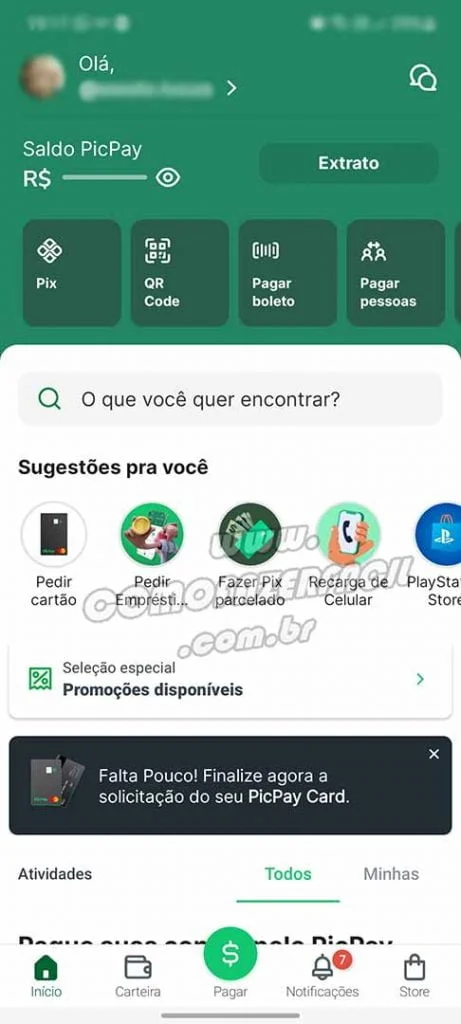 Acessando aplicativo do picpay para reembolso de gift card.