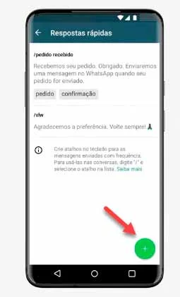 Adicionando respostas rápidas para clientes no WhatsApp.