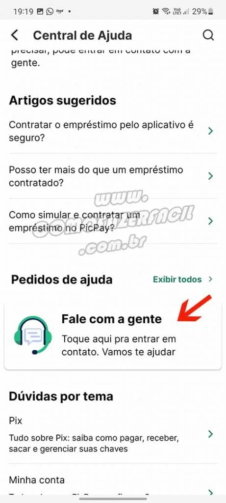 Área fale com a gente do aplicativo Picpay para solicitar devolucão do gift card.