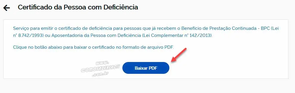 Baixando certificado da pessoa com deficiência.