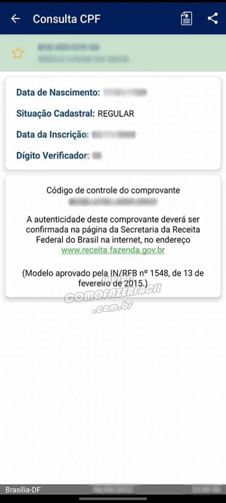 Consultando o CPF de graça no aplicativo da Receita Federal pessoa física.