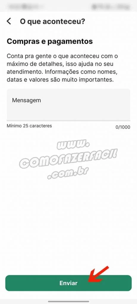 Enviando mensagem para atendente do Picpay e solicitar reembolso de gift card.