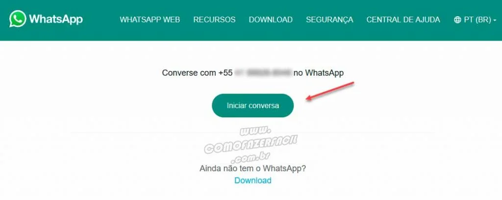 Incluindo novo número para conversar pelo WhatsApp Web.