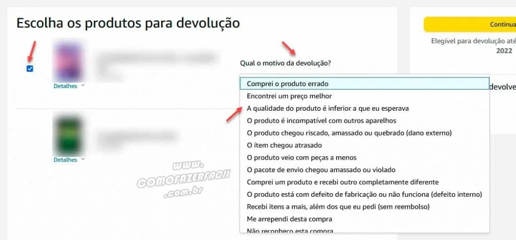 Realizando a devolução de presentes da Amazon.