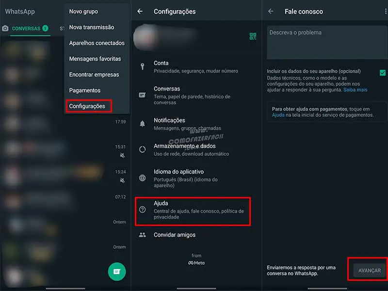 Como entrar em contato com o suporte do WhatsApp fácil pelo aplicativo.