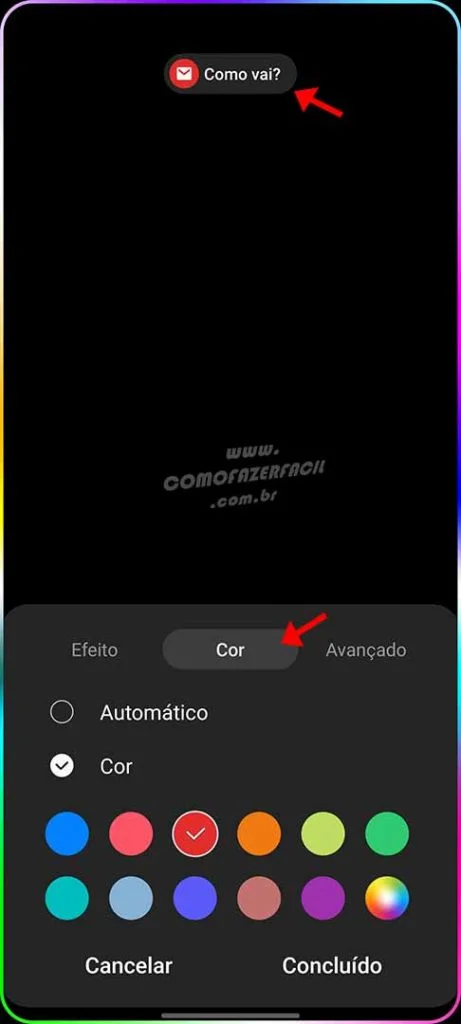 Mudando a cor da notificação nos celulares Samsung.
