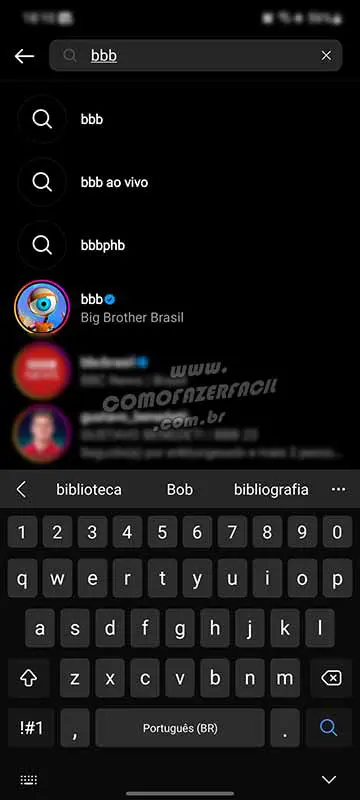 Como bloquear assuntos sobre BBB no Instagram pesquisando.