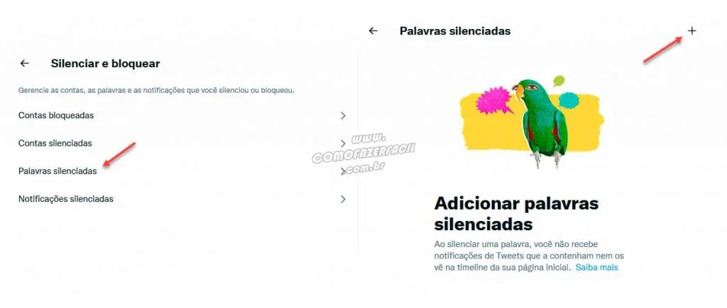 Selecionando palavras para bloquear assuntos sobre BBB no Twitter.
