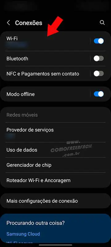 Acessando as configurações Wifi para saber a senha da conexão. 